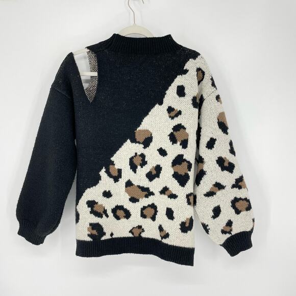 Vine & Love Leopard Print Cutout Knit Black Sweater Medium - Picture 4 of 6